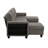 Robinson Dark Brown Sectional with Two Chaises, Pull-out Bed, Shelves and Charging Ports by Homelegance at Eve Furniture