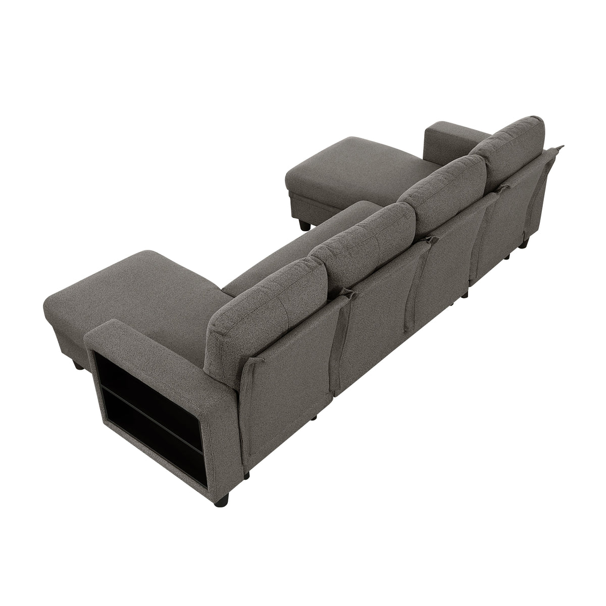 Robinson Dark Brown Sectional with Two Chaises, Pull-out Bed, Shelves and Charging Ports by Homelegance at Eve Furniture