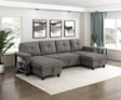 Robinson Dark Brown Sectional with Two Chaises, Pull-out Bed, Shelves and Charging Ports by Homelegance at Eve Furniture