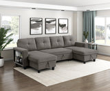 Robinson Dark Brown Sectional with Two Chaises, Pull-out Bed, Shelves and Charging Ports by Homelegance at Eve Furniture