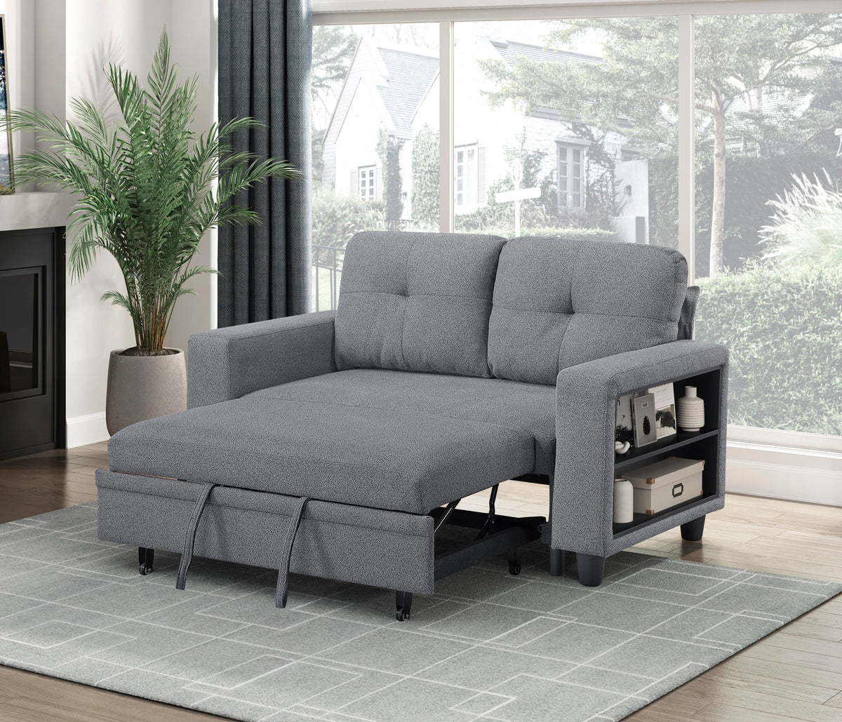 Robinson Gray Loveseat with Pull-out Bed, Shelves and Charging Ports by Homelegance at Eve Furniture