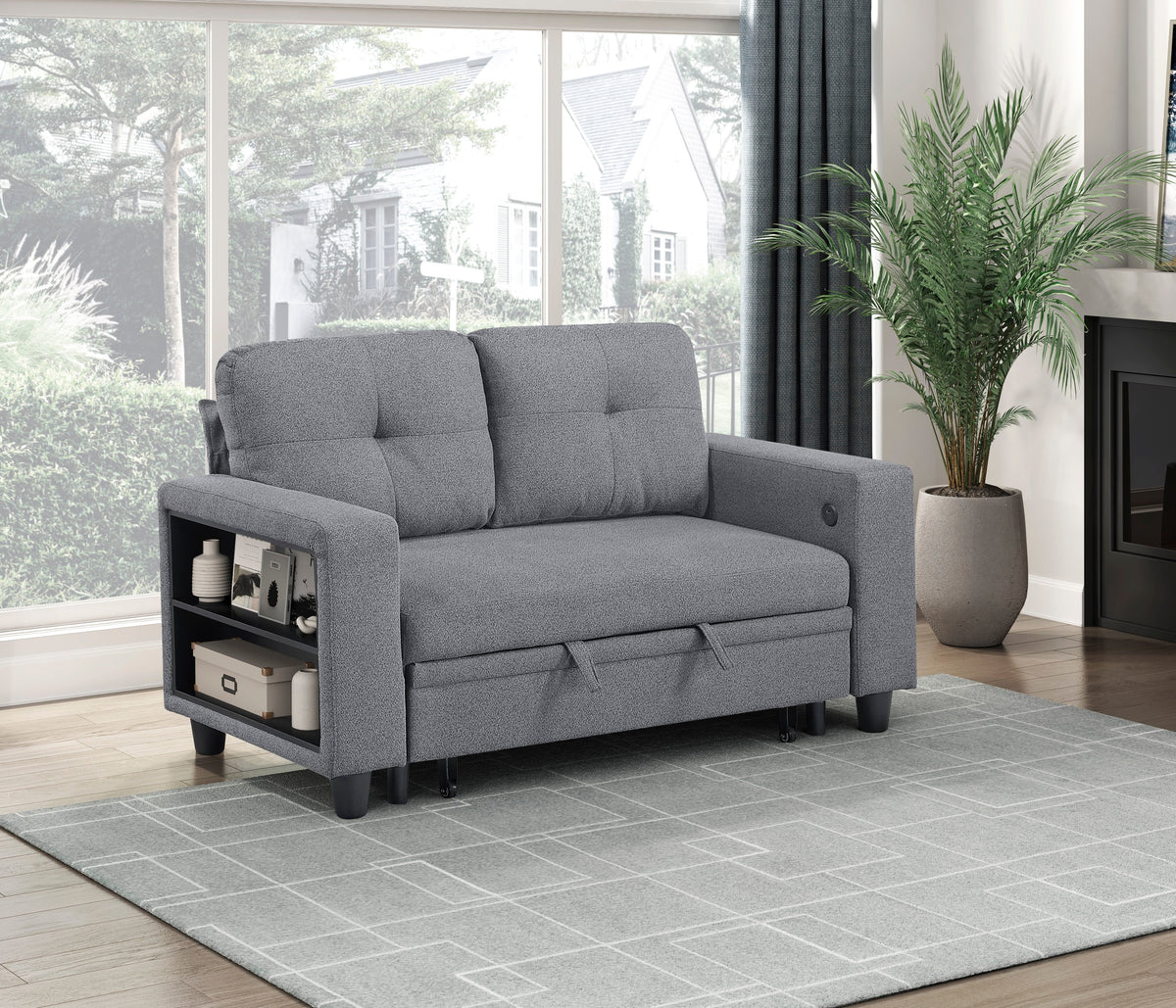 Robinson Gray Loveseat with Pull-out Bed, Shelves and Charging Ports by Homelegance at Eve Furniture