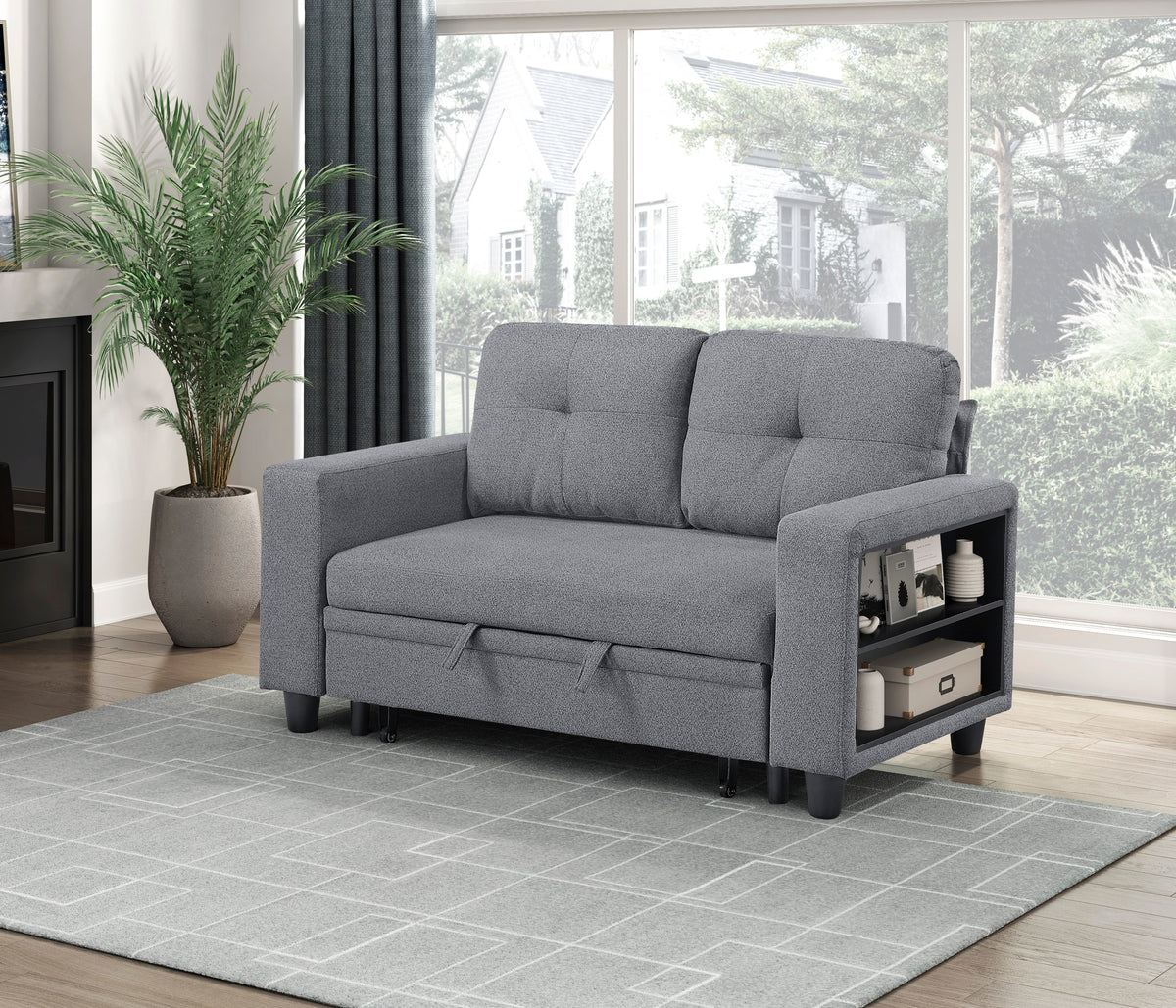 Robinson Gray Loveseat with Pull-out Bed, Shelves and Charging Ports by Homelegance at Eve Furniture