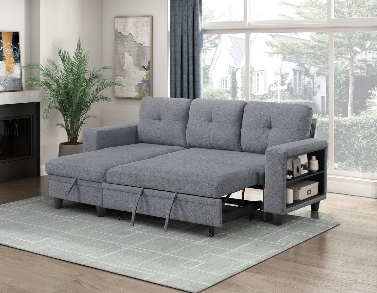 Robinson Gray Sectional with Reversible Chaise, Pull-out Bed, Shelves and Charging Ports by Homelegance at Eve Furniture