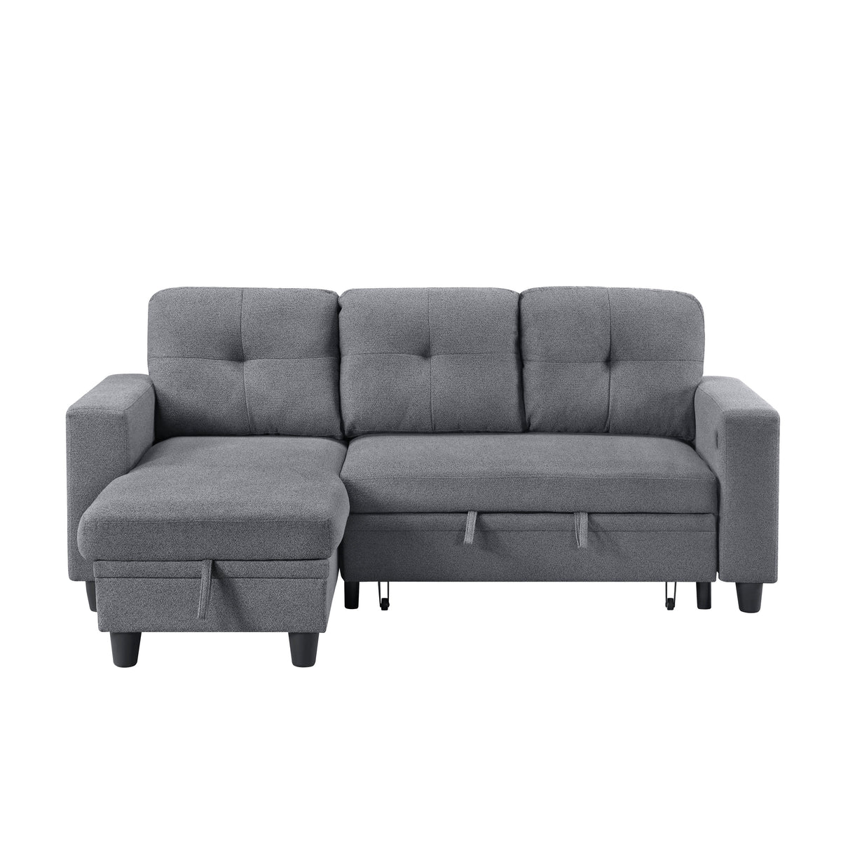Robinson Gray Sectional with Reversible Chaise, Pull-out Bed, Shelves and Charging Ports by Homelegance at Eve Furniture