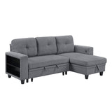 Robinson Gray Sectional with Reversible Chaise, Pull-out Bed, Shelves and Charging Ports by Homelegance at Eve Furniture