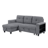 Robinson Gray Sectional with Reversible Chaise, Pull-out Bed, Shelves and Charging Ports by Homelegance at Eve Furniture