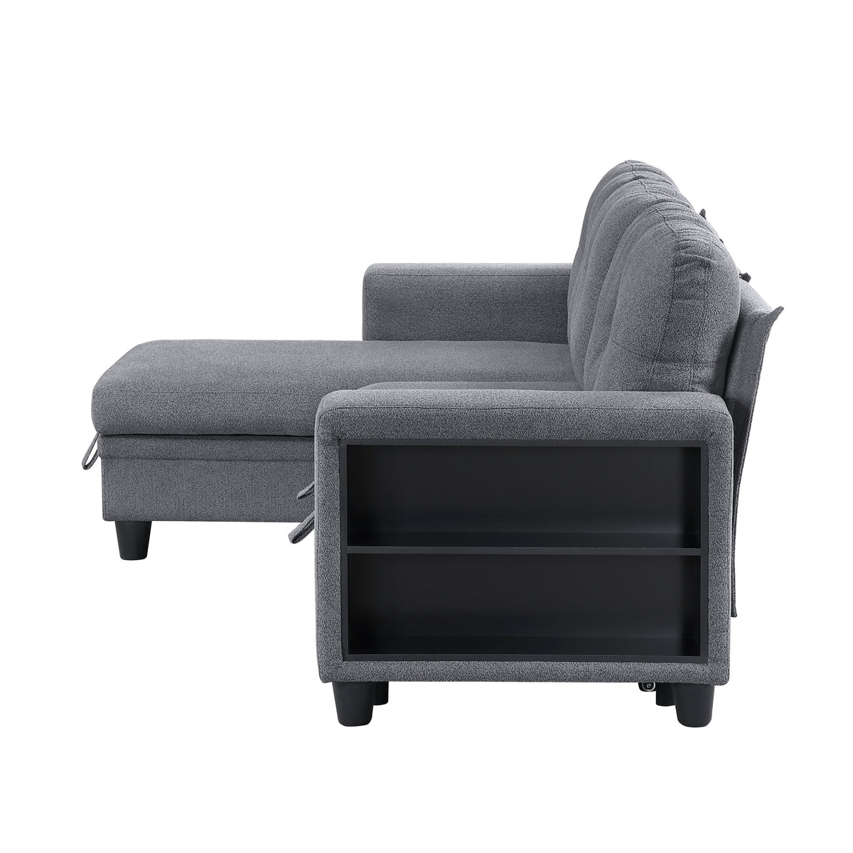 Robinson Gray Sectional with Reversible Chaise, Pull-out Bed, Shelves and Charging Ports by Homelegance at Eve Furniture
