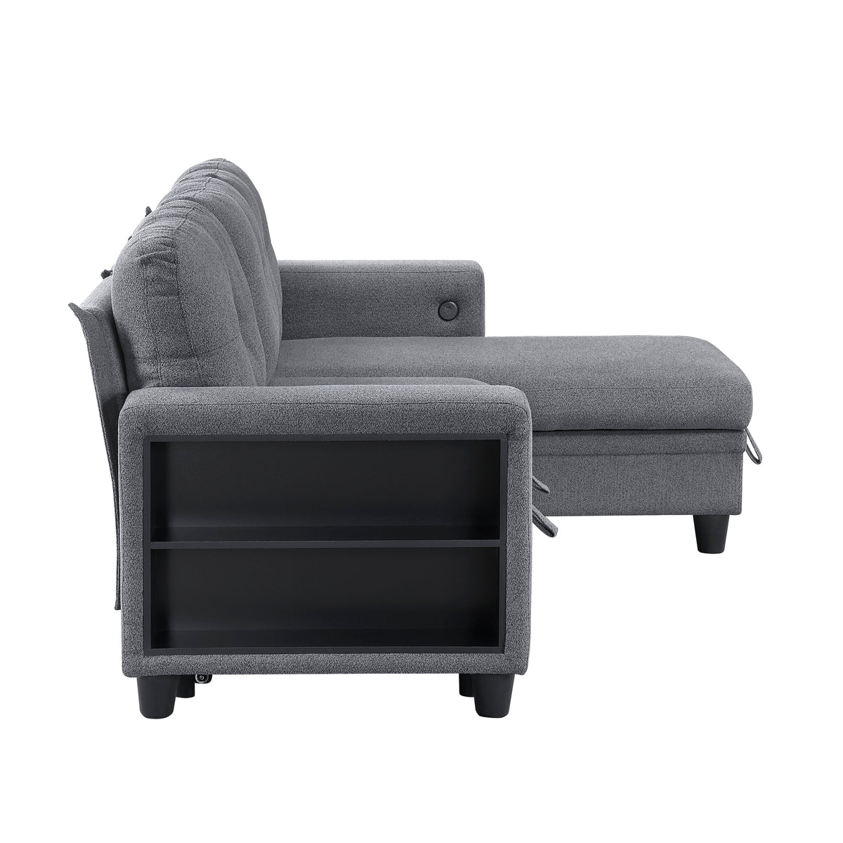 Robinson Gray Sectional with Reversible Chaise, Pull-out Bed, Shelves and Charging Ports by Homelegance at Eve Furniture