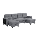 Robinson Gray Sectional with Two Chaises, Pull-out Bed, Shelves and Charging Ports by Homelegance at Eve Furniture