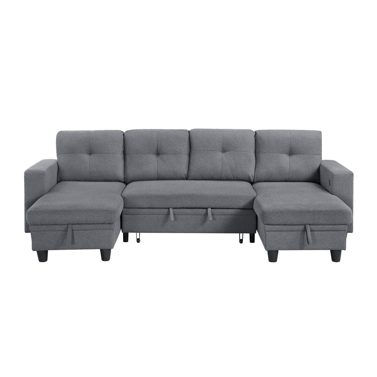 Robinson Gray Sectional with Two Chaises, Pull-out Bed, Shelves and Charging Ports by Homelegance at Eve Furniture