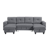Robinson Gray Sectional with Two Chaises, Pull-out Bed, Shelves and Charging Ports by Homelegance at Eve Furniture