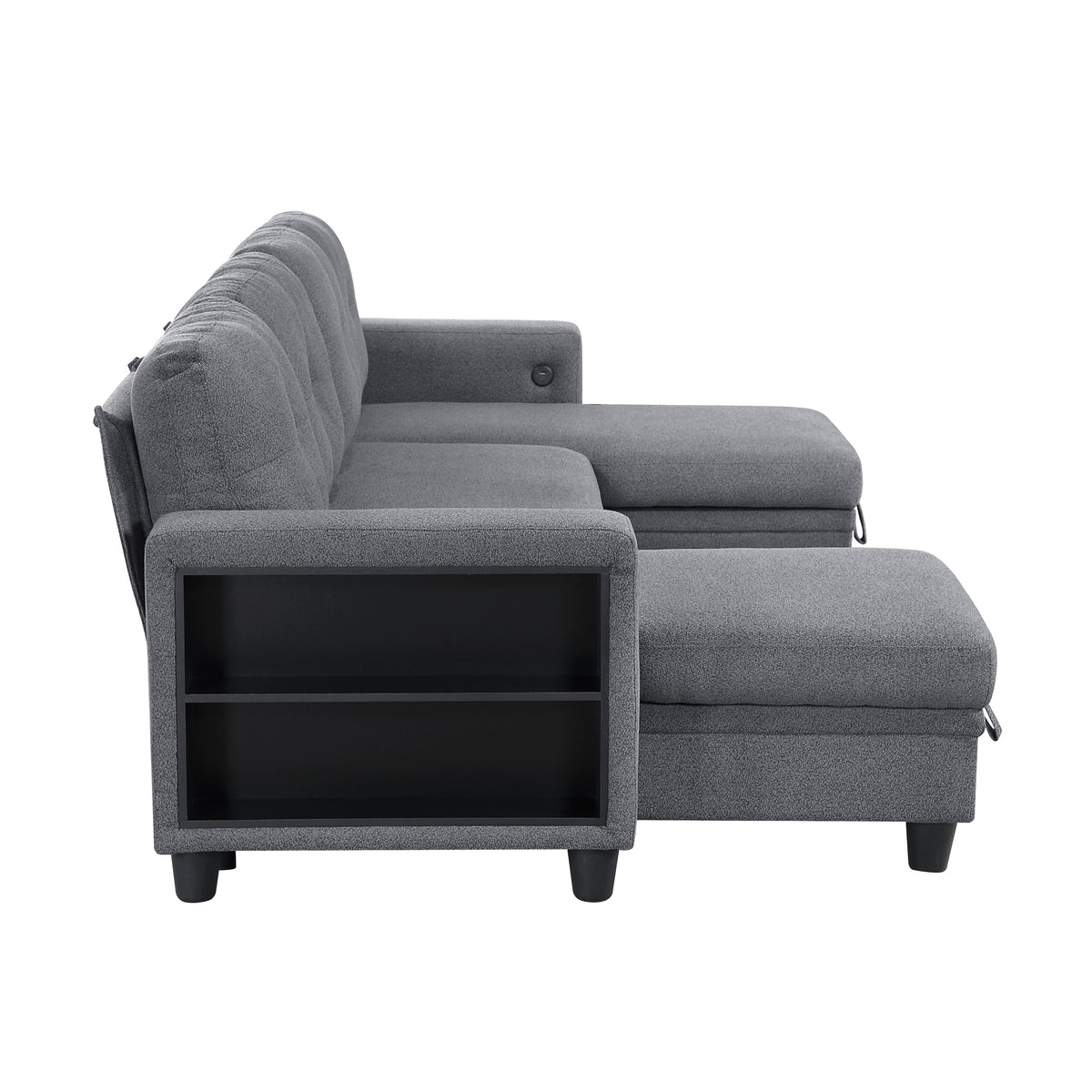 Robinson Gray Sectional with Two Chaises, Pull-out Bed, Shelves and Charging Ports by Homelegance at Eve Furniture