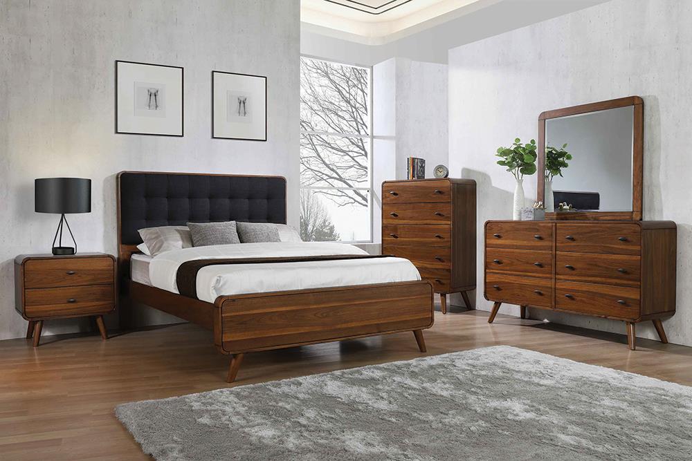 Robyn Dark Walnut 4-Piece Eastern King Bedroom Set with Upholstered Tufted Headboard