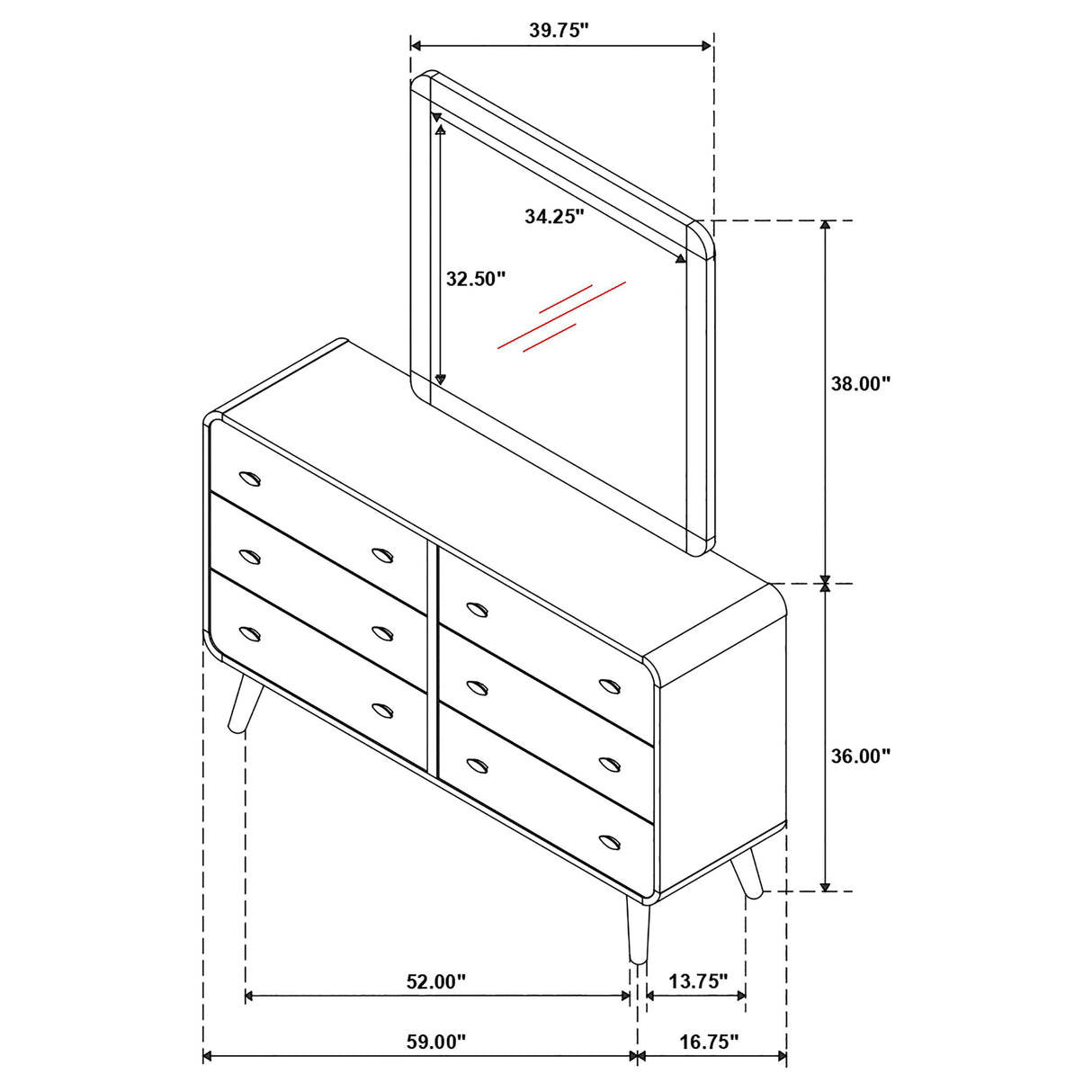 Robyn Light Ash 6-drawer Bedroom Dresser and Mirror by Coaster at Eve Furniture