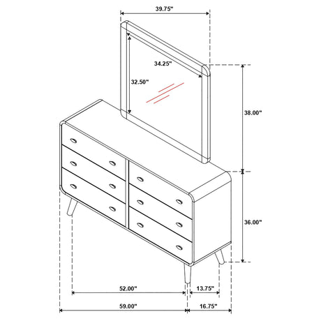 Robyn Light Ash 6-drawer Bedroom Dresser and Mirror by Coaster at Eve Furniture