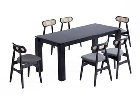 Rockaway 70.86 Dining Set with 6 Colbert Chairs in Black and Grey by Manhattan Comfort at Eve Furniture