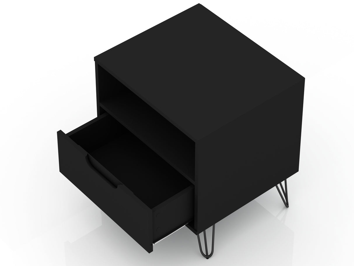 Rockefeller 1.0 Nightstand in Black by Manhattan Comfort at Eve Furniture