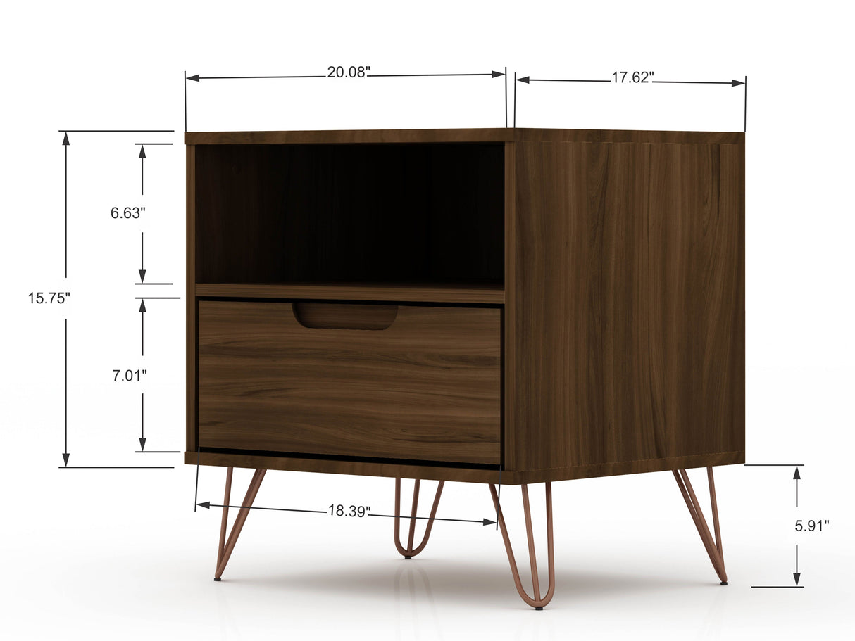 Rockefeller 1.0 Nightstand in Brown by Manhattan Comfort at Eve Furniture