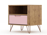 Rockefeller 1.0 Nightstand in Nature and Rose Pink by Manhattan Comfort at Eve Furniture