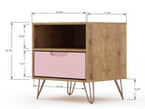 Rockefeller 1.0 Nightstand in Nature and Rose Pink by Manhattan Comfort at Eve Furniture