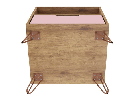 Rockefeller 1.0 Nightstand in Nature and Rose Pink by Manhattan Comfort at Eve Furniture