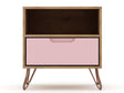 Rockefeller 1.0 Nightstand in Nature and Rose Pink by Manhattan Comfort at Eve Furniture