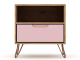 Rockefeller 1.0 Nightstand in Nature and Rose Pink by Manhattan Comfort at Eve Furniture