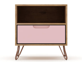 Rockefeller 1.0 Nightstand in Nature and Rose Pink by Manhattan Comfort at Eve Furniture
