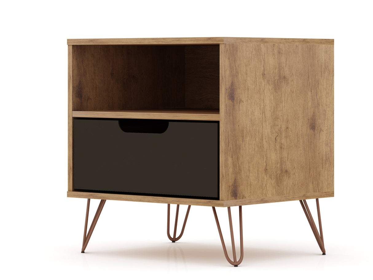 Rockefeller 1.0 Nightstand in Nature and Textured Grey by Manhattan Comfort at Eve Furniture