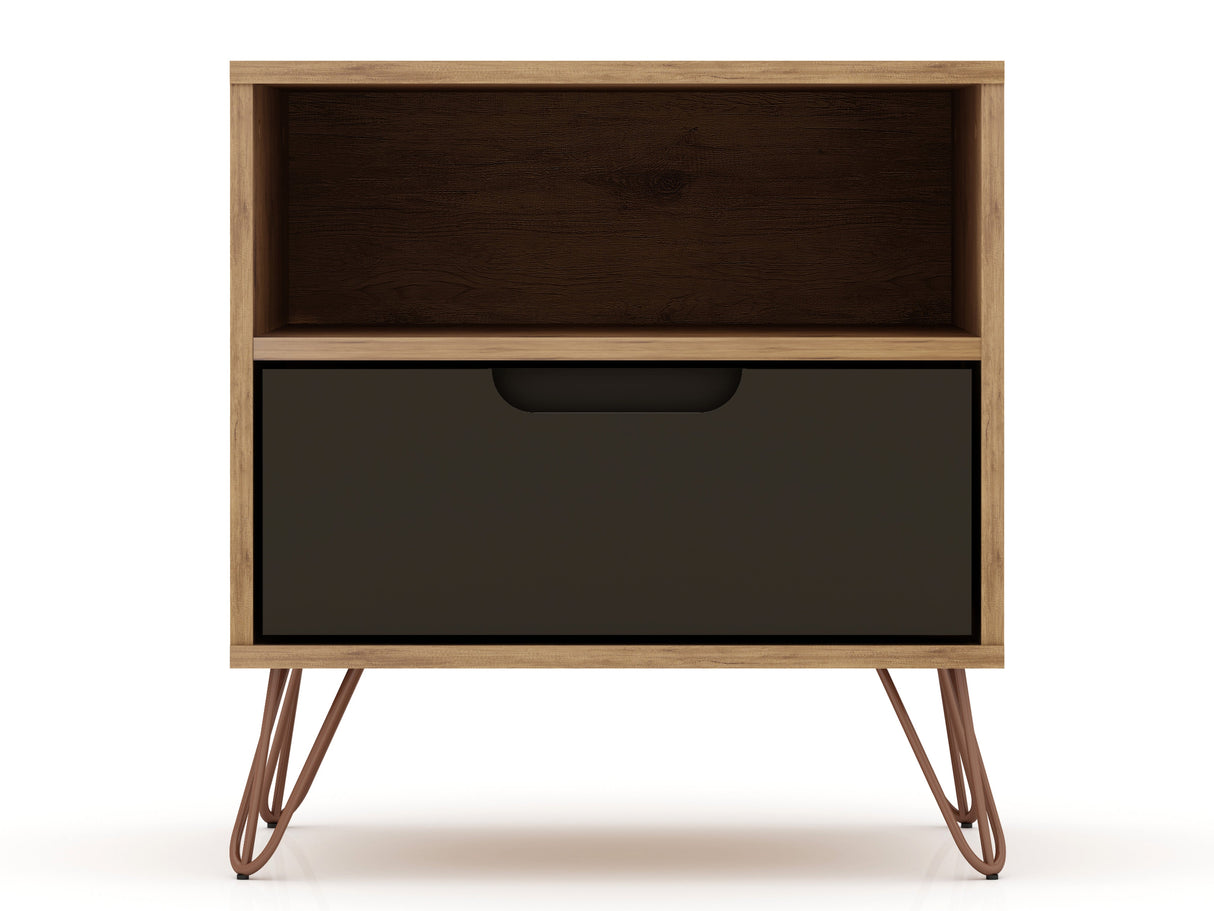 Rockefeller 1.0 Nightstand in Nature and Textured Grey by Manhattan Comfort at Eve Furniture