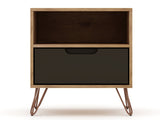 Rockefeller 1.0 Nightstand in Nature and Textured Grey by Manhattan Comfort at Eve Furniture