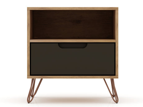 Rockefeller 1.0 Nightstand in Nature and Textured Grey by Manhattan Comfort at Eve Furniture