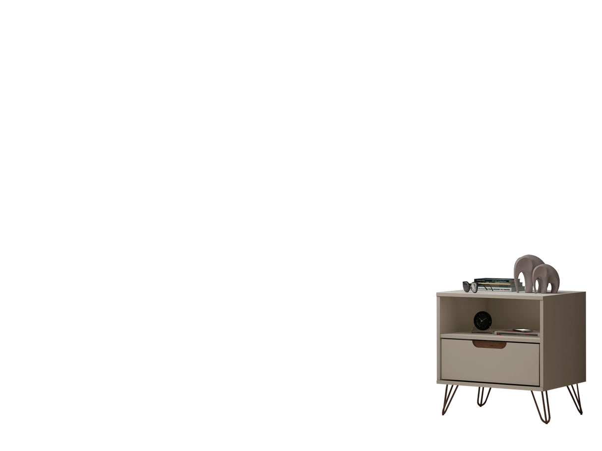 Rockefeller 1.0 Nightstand in Off White and Nature by Manhattan Comfort at Eve Furniture