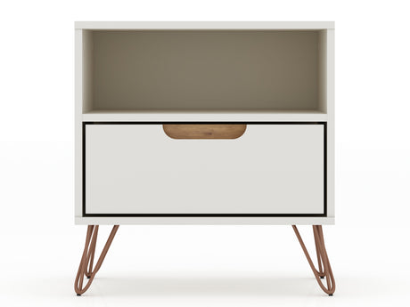 Rockefeller 1.0 Nightstand in Off White and Nature by Manhattan Comfort at Eve Furniture