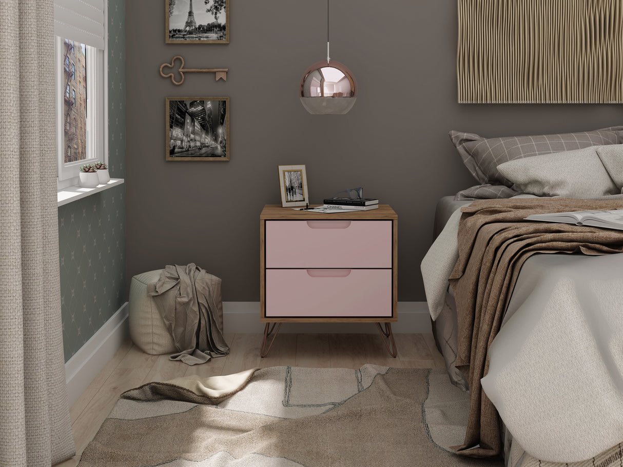 Rockefeller 2.0 Nightstand in Nature and Rose Pink by Manhattan Comfort at Eve Furniture