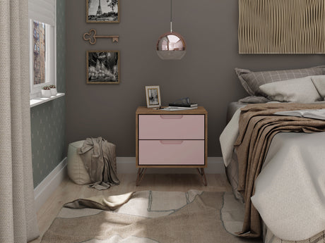 Rockefeller 2.0 Nightstand in Nature and Rose Pink by Manhattan Comfort at Eve Furniture