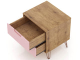 Rockefeller 2.0 Nightstand in Nature and Rose Pink by Manhattan Comfort at Eve Furniture