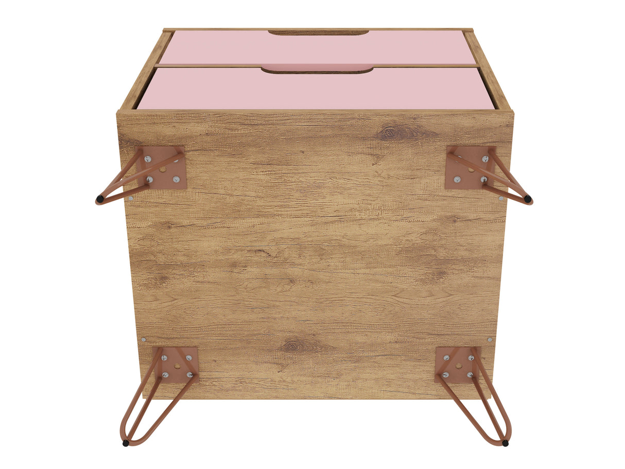 Rockefeller 2.0 Nightstand in Nature and Rose Pink by Manhattan Comfort at Eve Furniture