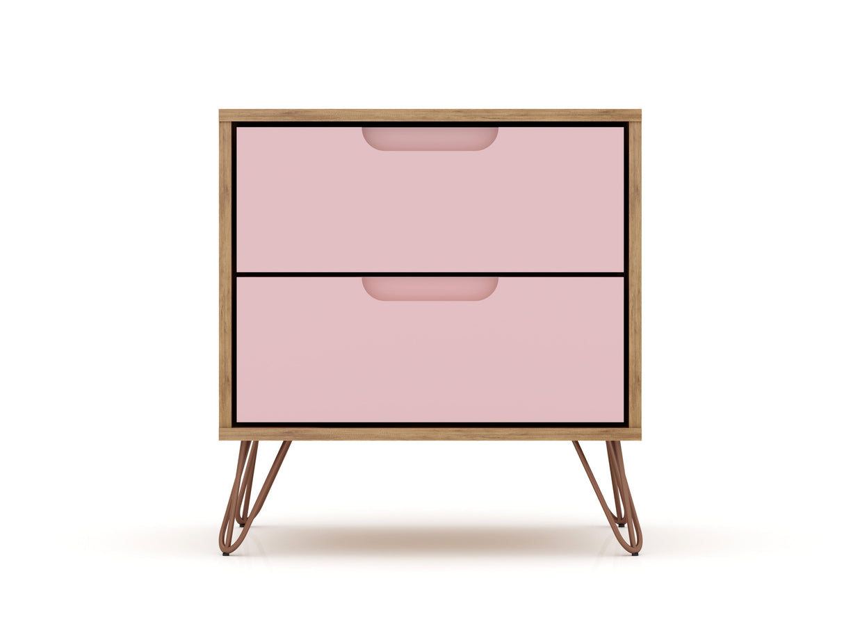 Rockefeller 2.0 Nightstand in Nature and Rose Pink by Manhattan Comfort at Eve Furniture