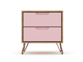 Rockefeller 2.0 Nightstand in Nature and Rose Pink by Manhattan Comfort at Eve Furniture