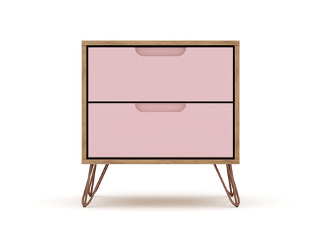 Rockefeller 2.0 Nightstand in Nature and Rose Pink by Manhattan Comfort at Eve Furniture