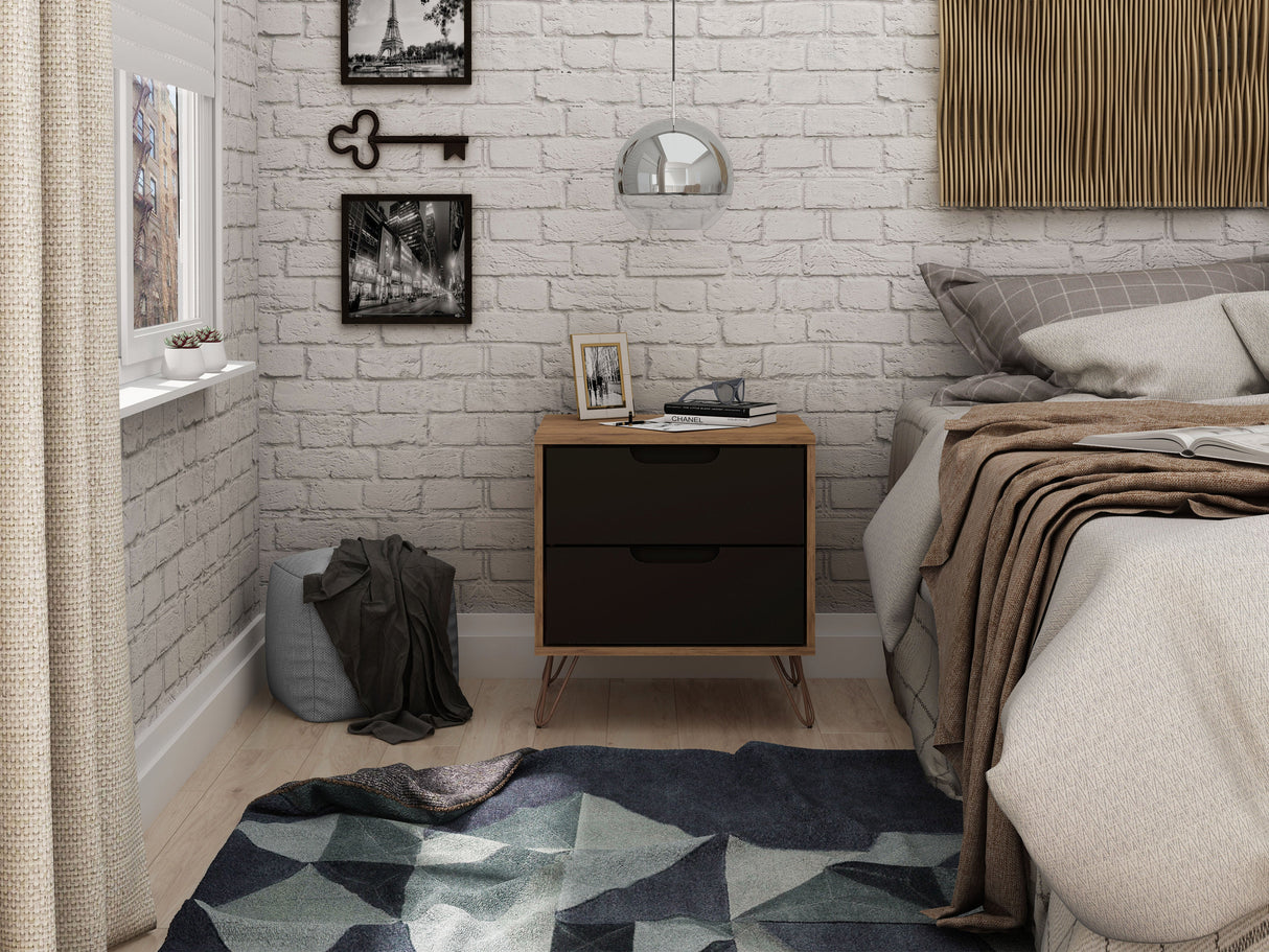 Rockefeller 2.0 Nightstand in Nature and Textured Grey by Manhattan Comfort at Eve Furniture