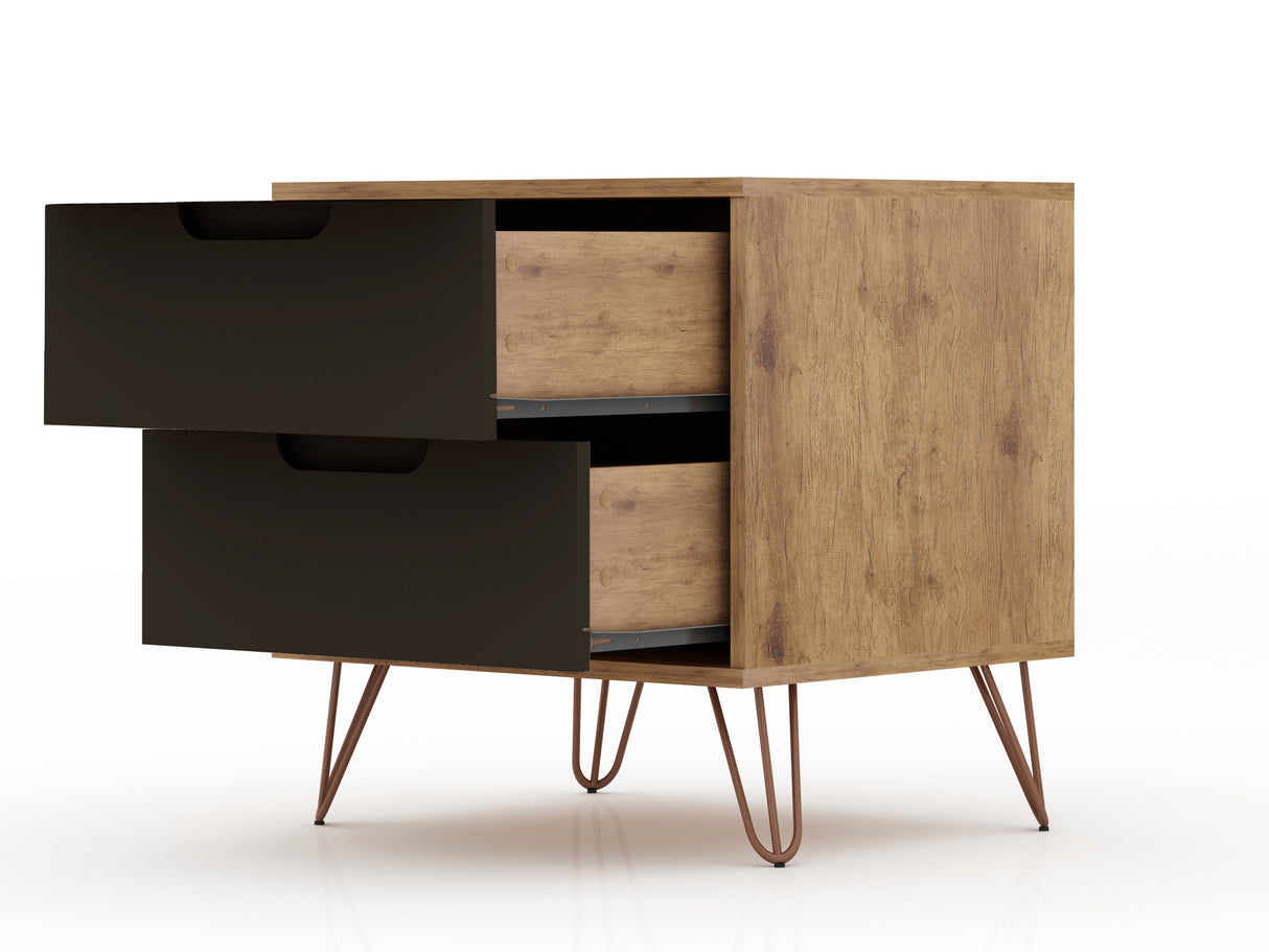 Rockefeller 2.0 Nightstand in Nature and Textured Grey by Manhattan Comfort at Eve Furniture