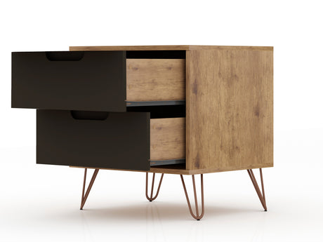 Rockefeller 2.0 Nightstand in Nature and Textured Grey by Manhattan Comfort at Eve Furniture