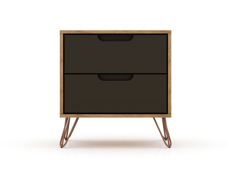 Rockefeller 2.0 Nightstand in Nature and Textured Grey by Manhattan Comfort at Eve Furniture