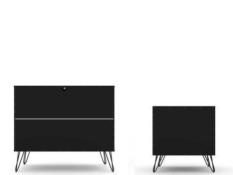 Rockefeller Dresser and Nightstand Set in Black by Manhattan Comfort at Eve Furniture