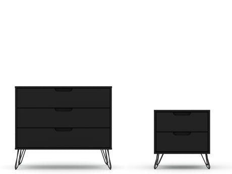 Rockefeller Dresser and Nightstand Set in Black by Manhattan Comfort at Eve Furniture