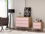 Rockefeller Dresser and Nightstand Set in Nature and Rose Pink by Manhattan Comfort at Eve Furniture