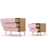 Rockefeller Dresser and Nightstand Set in Nature and Rose Pink by Manhattan Comfort at Eve Furniture